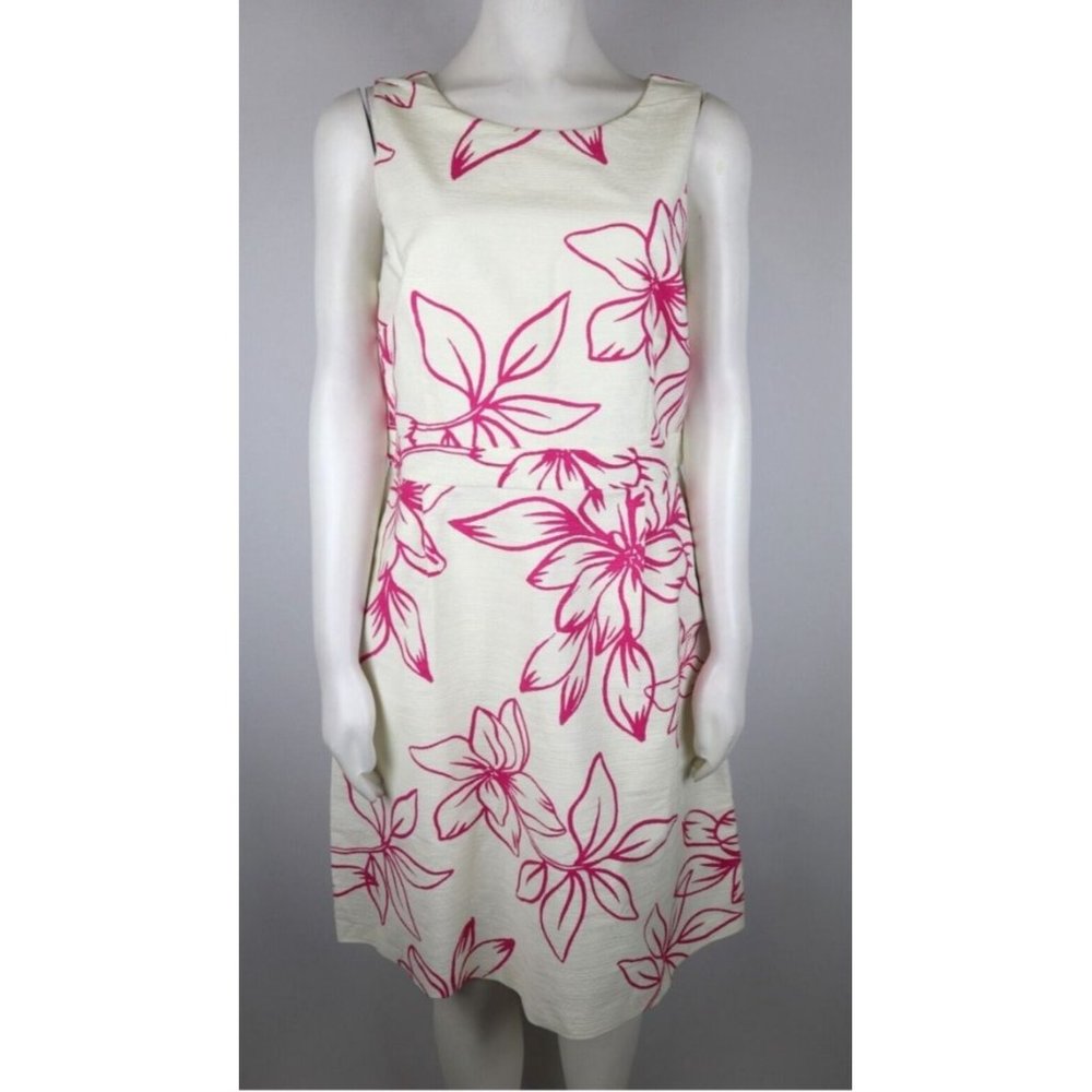 Ann Taylor Cream Midi Dress with Pink Floral Outline